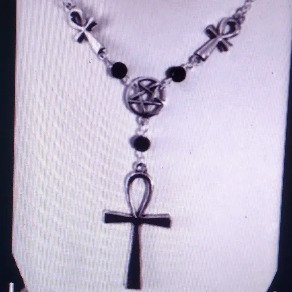 Beautiful Silver Egyptian Ankh 3 Cross Beaded Necklace - Picture 5 of 5